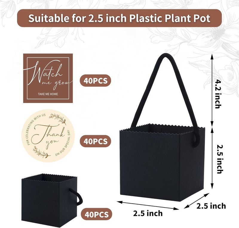 Temlum 2.5 Inch Succulent Wrap Bags (Fits 2.5″ Pots) with Thank You & Watch Me Grow Stickers, Small Gift Box for Wedding, Baby Shower, Succulent Party Favors for Guests (Black 40pcs) - Image 2